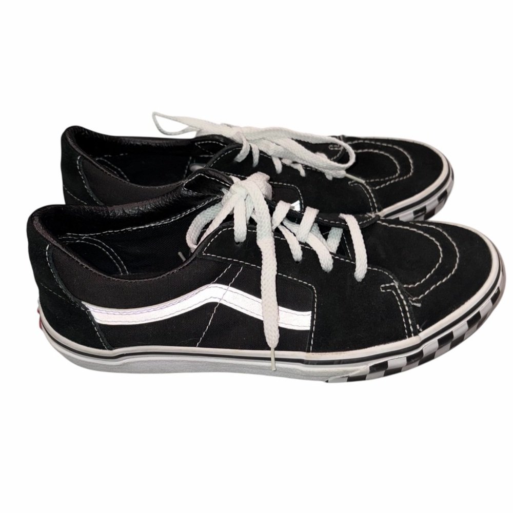 Vans SK8 Low Reflective Strip Black & White Skate Shoes Sneakers Junior size 6.5